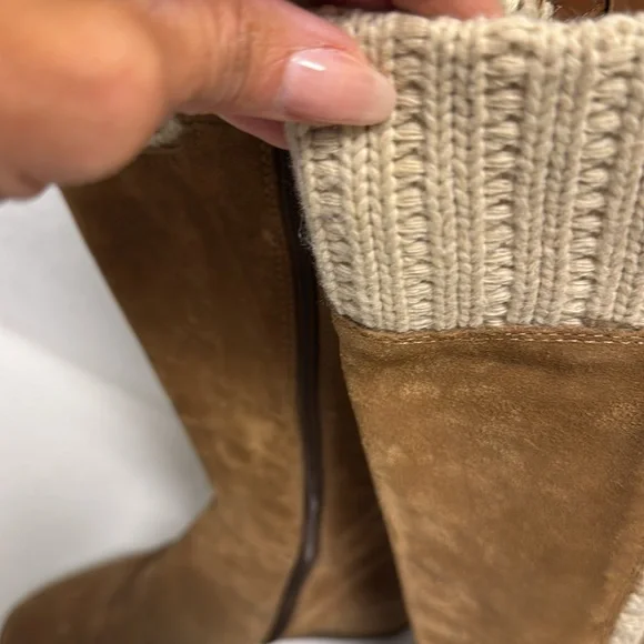 Leather Suede Tan Knee-High wedge Boots 8 - Picture 6 of 13
